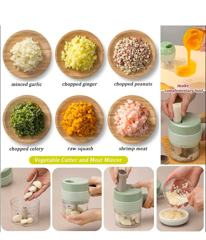 4 In 1 Electric Handheld Cooking Hammer Vegetable Cutter Set Electric Food Chopper Multifunction Vegetable Fruit Slicer